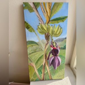 Unframed oil painting of a Bannana Tree. Dimensions 30” x 15”